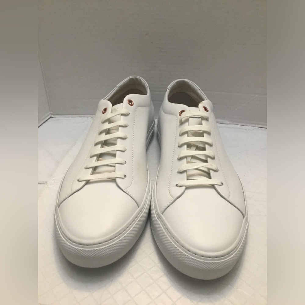 Good Man Brand White Leather Low-Top Sneakers with Rose Gold Eyelets